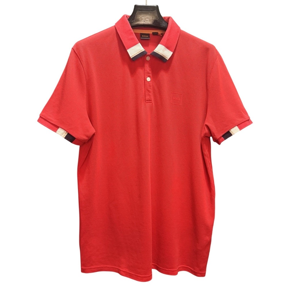 Size XXL - Boss Pique Polo Red Contrast Cuffs Color Blocked Collar